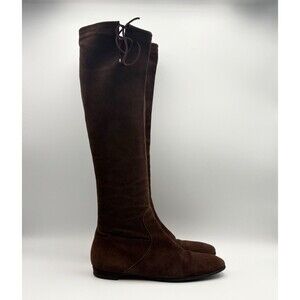Christian Louboutin Brown Suede Knee High Riding Boots Flat Heel Size EU 35.5